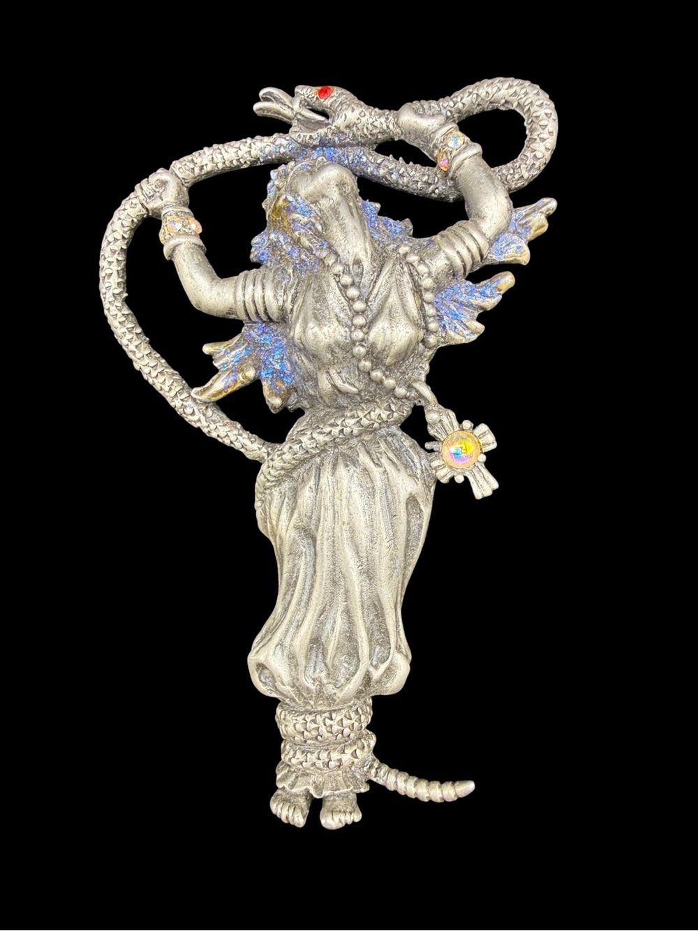 JJ Silver-tone Gothic Serpent Dancer Brooch Aurora Rhinestones